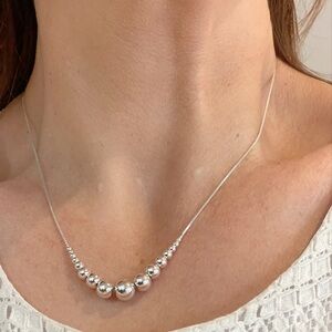 .925 Sterling Silver Graduated Beads Necklace with Chain -